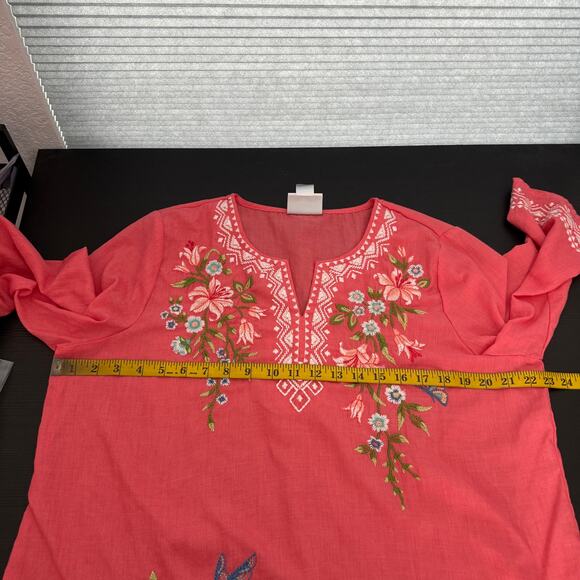 Alfred Dunner Coral Floral Embroidered Peasant Cottage Blouse Women's Medium - Picture 7 of 8